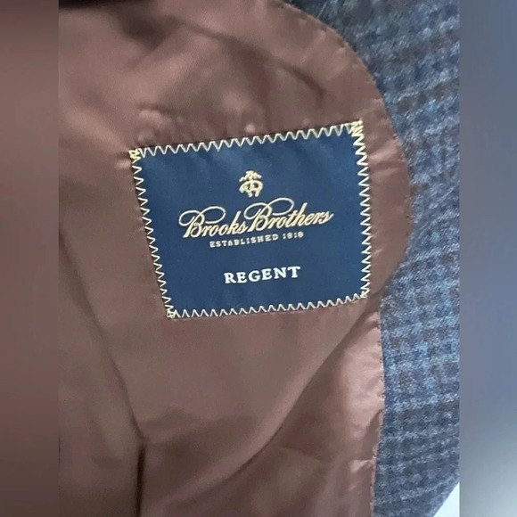 Brooks Brothers Blazer Mens 44R Regent Fit Reda Wool Blue/Gray/Brown Plaid EUC - Picture 7 of 13